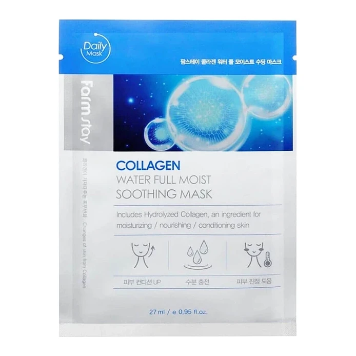 FarmStay Тканинна маска омолоджуюча з колагеном для обличчя COLLAGEN WATER FULL MOIST SOOTHING MASK FARMSTAY