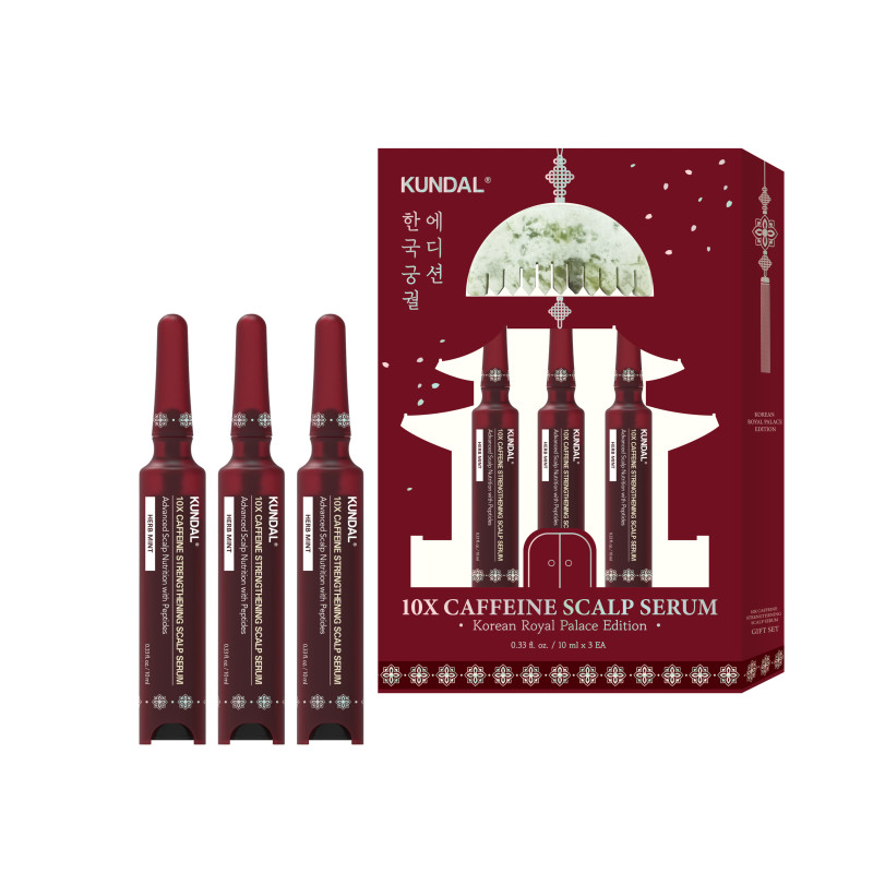 Kundal 10X Caffeine Strengthening Scalp Serum 10ml*3 + Gua Sha Comb Korean Royal Palace Edition 10 мл