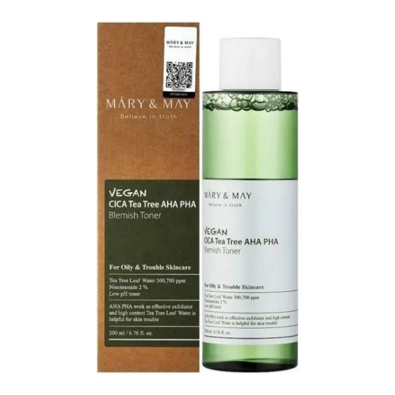 Mary&May Vegan CICA Tea Tree AHA PHA Toner 200 мл