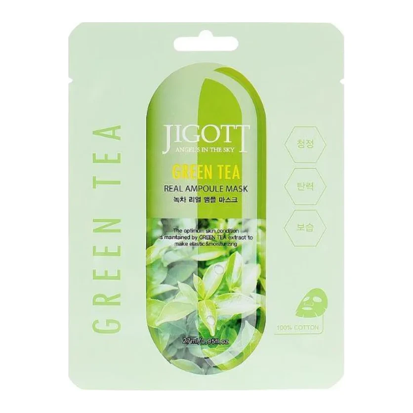 Jigott GREEN TEA REAL AMPOULE MASK 27 мл