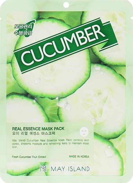 May Island Маска тканинна зволожуюча з екстрактом огірка для обличчя May Island Real Essense Cucumber Mask Pack