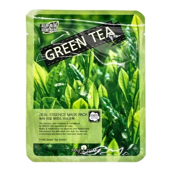May Island Тканинна маска з екстрактом зеленого чаю для обличчя May Island Real Essense Green Tea Mask Pack 25m