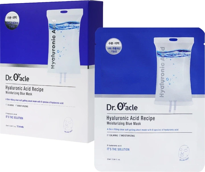DR. ORACLE Маска д/обличчя тканинна зволожуюча Dr.Oracle Hyaluronic Acid Recipe Moisrurizing Blue Mask (упаковка 10шт) 10 шт.