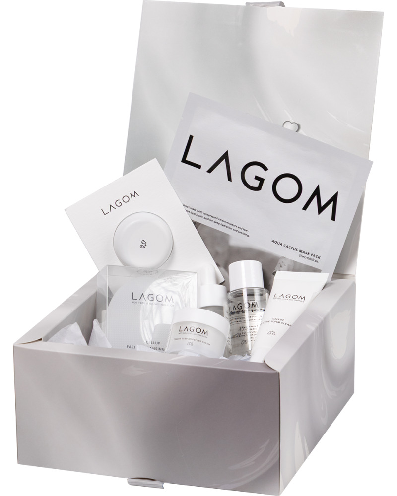 LAGOM " Міні але люкс" ( Kaolin Mud Mask Blister 5 г, Cleansing Oil Mini 23ml, NIACIN HYDRO SERUM 10 ml, Cellup Micro Foam Cleanser 30ml, Deep Moisture Cream 15ml, Aqua Cactus Mask 27 ml, Lagom Cellup Facial Cleansing Brush) 5 g+23ml+10ml+30ml+15ml+27ml