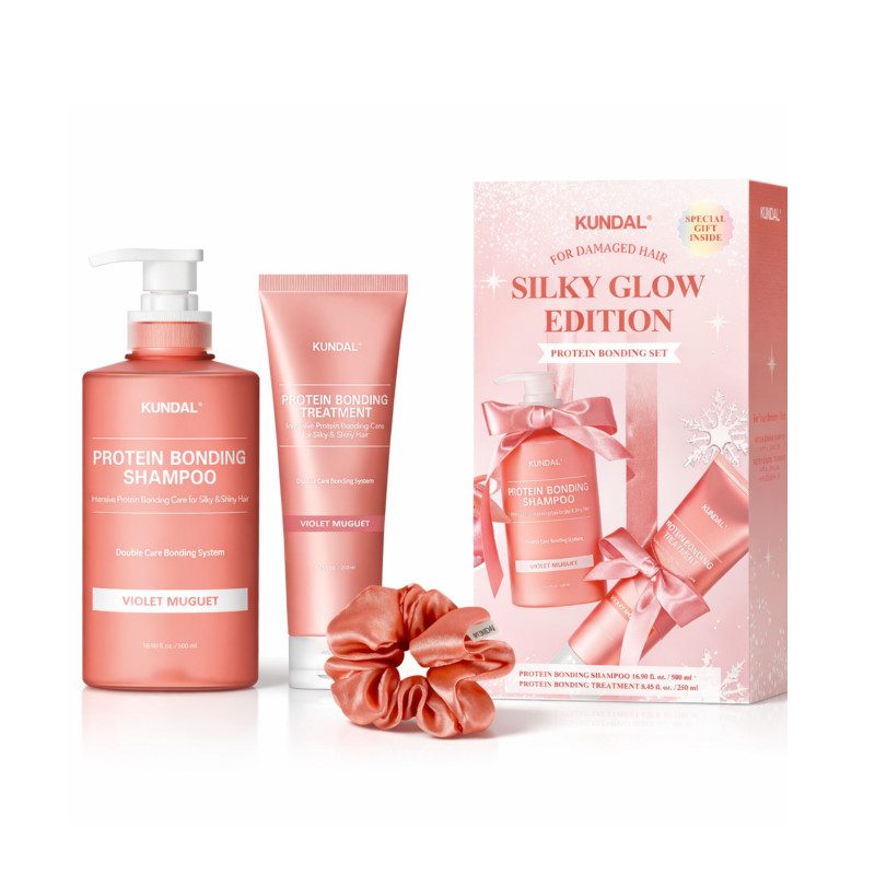 Kundal Набір для пошкодженного волосся Holiday Silk Glow Edition Protein Bonding Care Set Violet Muguet Shampoo 500ml & Treatment 500 мл