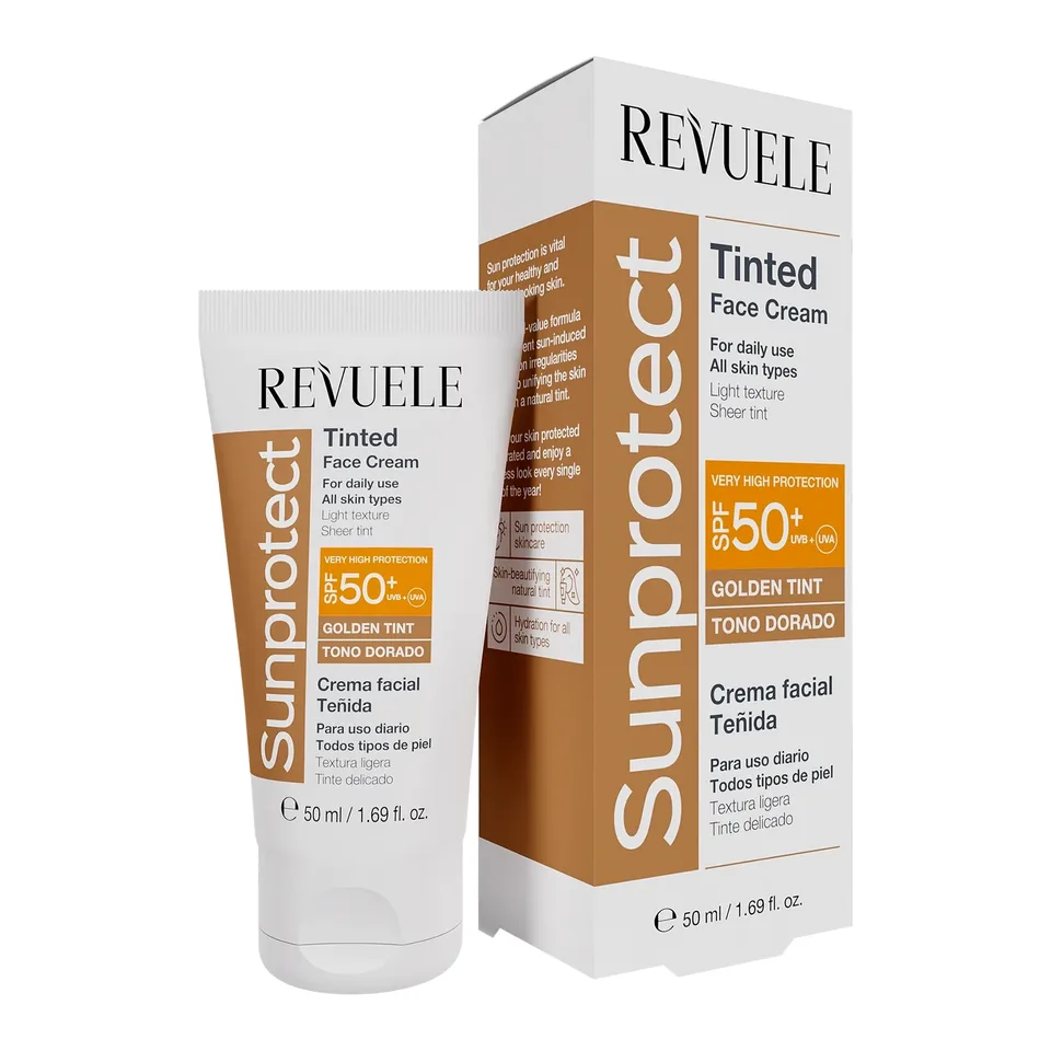 REVUELE Крем д/обл. сонцезахисний тонуючий - Золотистий відтінок SPF50+, 50 мл