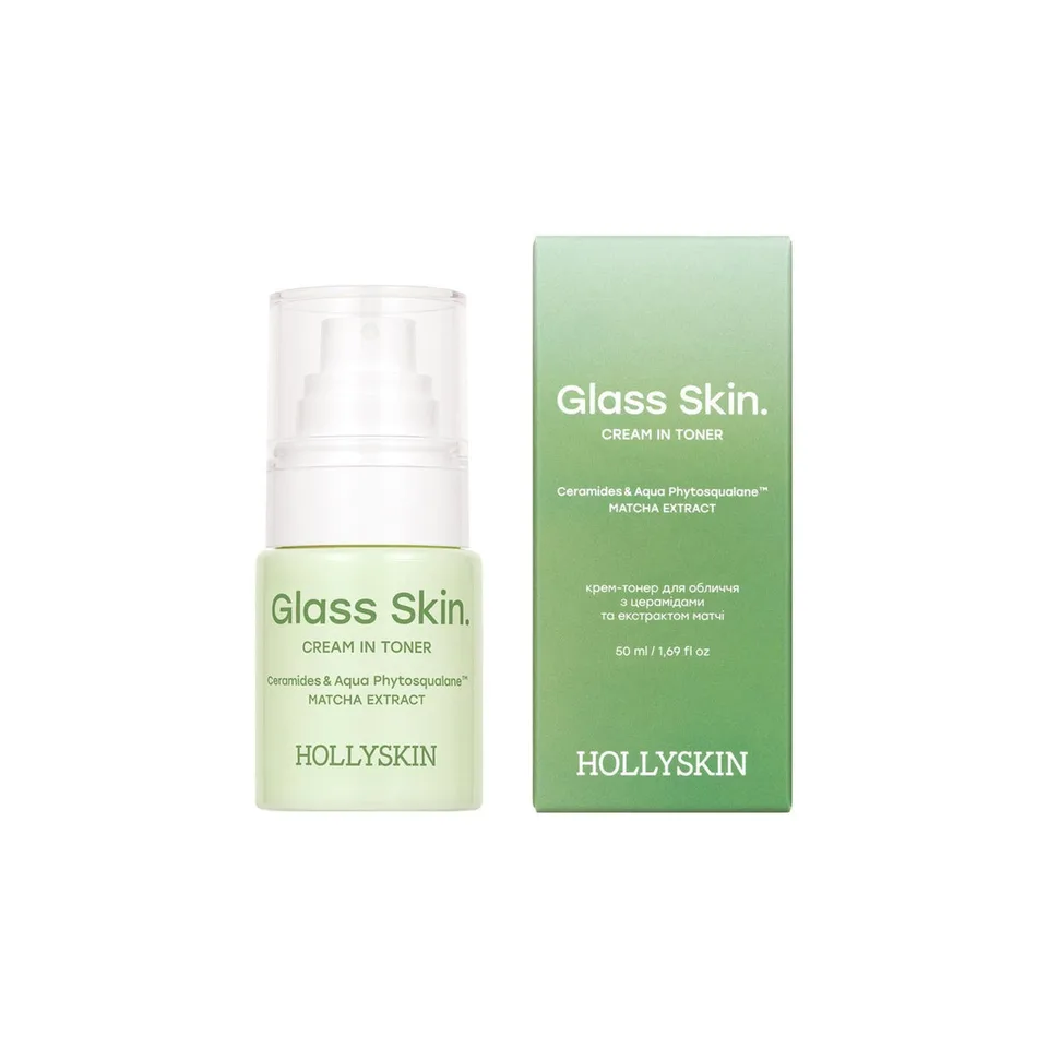 Hollyskin Крем-тонер для обличчя Glass Skin. з церамідами та екстрактом матчі